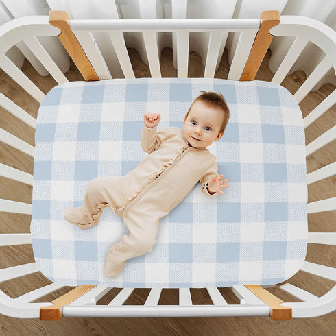 Cozy 27 39 inch Kigai Light Blue Crib Sheet for Boys Girls Gingham Baby Sheets Jersey Knit Fitted Crib Sheet