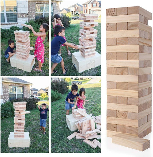 Outdoor Games Giant Tumble Tower - Large Tumbling Timber Wood Blocks Tower Yard Game for Kids & Adults Family Stacking