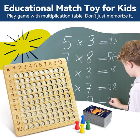 BAKAM Wooden Multiplication Board Math Game for Kids 8-12, 100PCS Flash Cards, Montessori Counting Toy