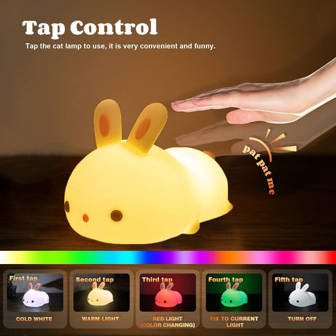 YOTOZU Cute Bunny Night Light, USB Rechargeable Kids Night Light with Warm White and 16 Colors Breathing Modes
