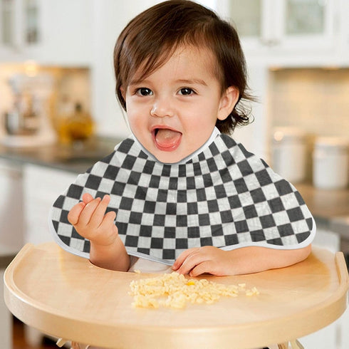 FLildon 2PCS Muslin Burp Cloth for Baby Checkered Black White Super Absorbent Burping Cloths, Bibs for Newborn Boys