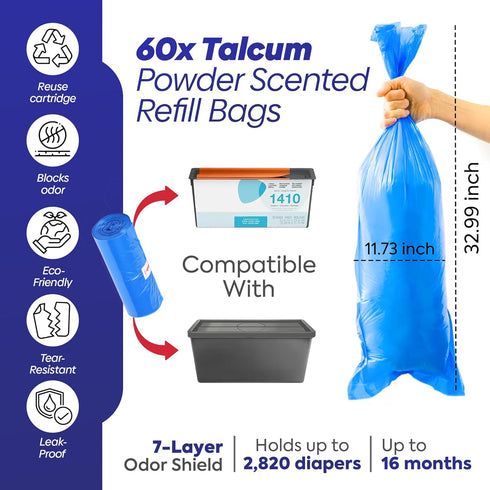 Biomedintech 60 (2x30) 100% 2820 Diaper Refill bags for Diaper Genie Easy Roll Bags Bags Only, No Cartridge Max Odor