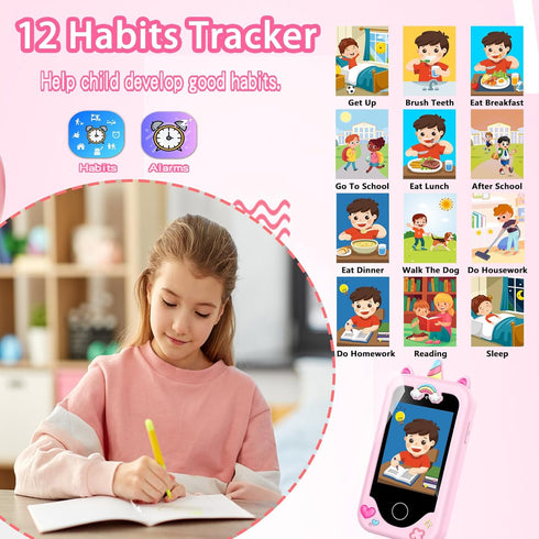 Kids Smart Phone for Girls, Toddler Learning Play Toy Phone with Dual Camera, Game, Music Player, Gifts for Ages 3-10