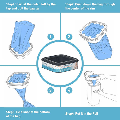 Fununcat 165 6 Pack Square Starter Refills Disposal Bags Refill Compatible with Diaper Genie Classic, Compact