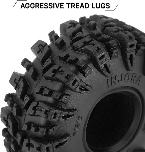 INJORA 1.0 Tires - S5 Swamp Claw Mud Terrain Tires for TRX4M AX24 SCX24 FCX24 1/18 1/24 RC Crawler Car, 64 * 24mm, T1019