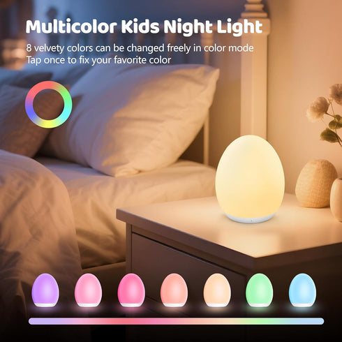 7 Dimming, 1 MediAcous Night Light for Kids, Baby Egg Light for Nursery, Colors Changing & Stepless Soft Silicone Touch