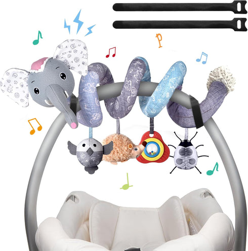 Musical Car Seat Toys for Newborns, Stroller Toys with Rattles & Teether for 0-6 Months Infants