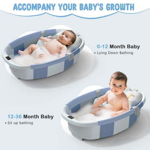 TOSGN 3s 0-36 Collapsible Baby Bathtub, to Install, Baby Bath Tub with Soft Cushion & Thermometer, Months Newborn
