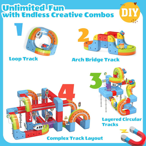 Generic 18pcs Set, Playset Magnetic Train Track Educational Building Toy with Colorful Multi-Level Railway System