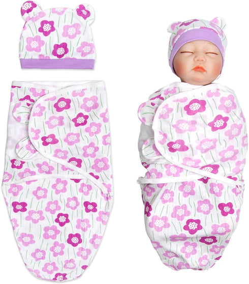 Reborn Baby Doll Swaddle Blanket 17-22 Inch Girl Purple Flowers Wrap Blanket