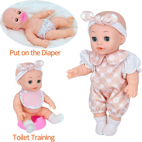 Besurejoy 12'' Playset 4 Set 3+ Baby Doll Nursery Care with Outfits,Clothes Hanger,Swaddle Blanket,Feeding