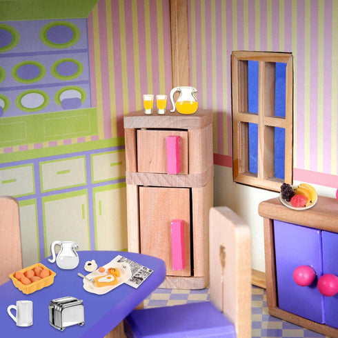simarro 46 1:12 Miniature Dollhouse Breakfast Accessories, Pcs Scale Mini Toast Machine Bread Milk Eggs Cups Fruits