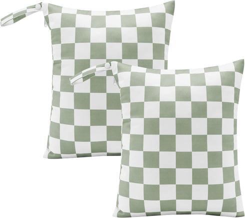 Ohocut Sage Green Checkered Waterproof Wet Dy Diaper Bag for Baby Essentials,