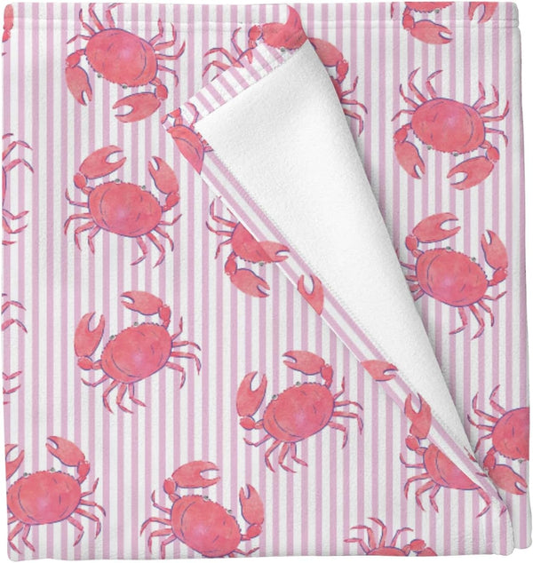 Cstdyfrv Watercolor Crab Striped Baby Blankets for Boys Girls Pink Crabs Sea Ocean