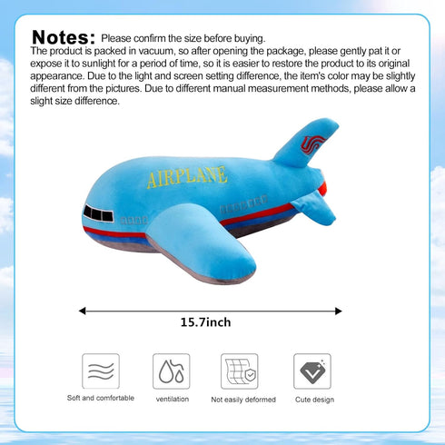 15.7 inches Stuffed Airplane Plush Toys Blue Plane Pillow,Gifts for Kids Adults