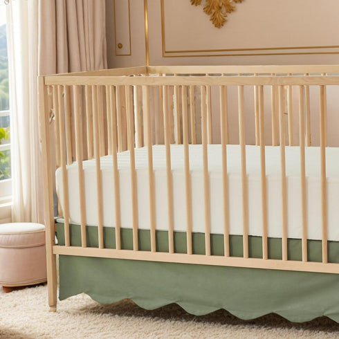 Brandream Scallop Edge Cotton Crib Skirt Toddler Bedskirt Baby Nursery Crib Bed Skirt Boho Bohemian Neutral Solid Color