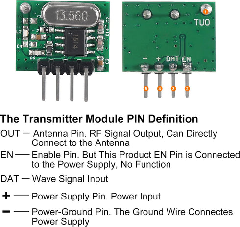 D-FLIFE 5pcs 433mhz Wireless RF Transmitter and Receiver with Antenna Ask Remote Control Module DIY Kit for Arduino