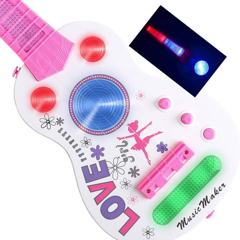 M SANMERSEN Kids Electric Guitar 4 Strings Musical Toy with Flash Light, Educational Gift for Boys Girls Children