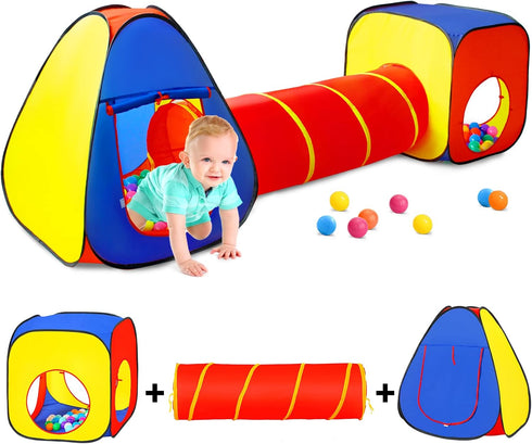 Kids Play Tent with Ball Pit, Crawl Tunnel, and Castle Tent, Pop Up Playhouse for Boys and Girls Indoor and Outdoor