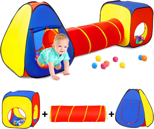 Kids Play Tent with Ball Pit, Crawl Tunnel, and Castle Tent, Pop Up Playhouse for Boys and Girls Indoor and Outdoor