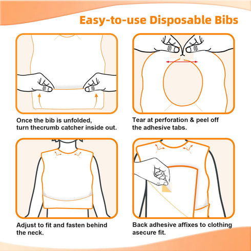 WOOWME 30 Packaged Pcs Disposable Bibs, Individually with Catcher and Leakproof Liner for Toddler Feeding, Baby Travel