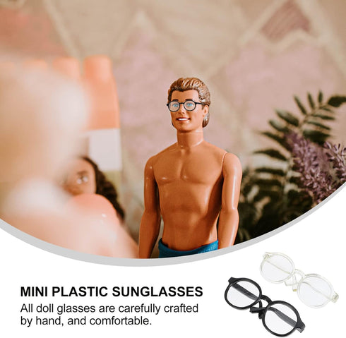 NUOBESTY 2pcs Doll Eyewear, Doll Glasses for 15-20cm Dolls, Mini Costume Supplies (Black Transparent)