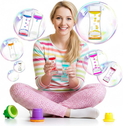 Hollowfly 18 Pcs Liquid Motion Bubbler Timer Sensory Fidget Colorful Hourglass Desktop Calming Tool for Autism, Stress