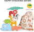 Happy Stacking Safari – 7pc Wooden Stacking Toy for Toddlers – Colorful Balancing Activity Toy with Bag