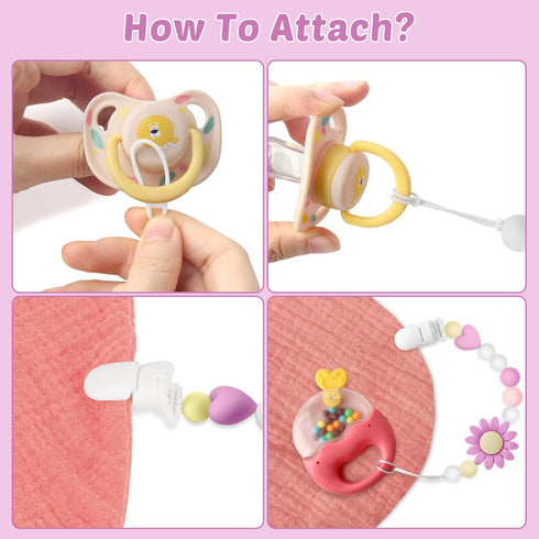 LSTRAGY 4 Pack Silicone Pacifier Clip, Pacifier Holder for Boys and Girls, Adorable Sunflower Pacifier Strap Fits
