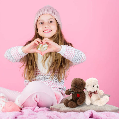 Small White Teddy Bear with Heart - Cute Valentine's Day Soft Stuffed Bear Plushie