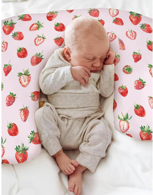 Summer Red Strawberries Baby Nursing Pillow Covers for Boy Girl Watercolor Strawberries Fruit Nursery Slipcovers