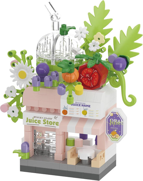 Sacblirr Juice Shop City Street View House Mini Building Micro Blocks Toy Store