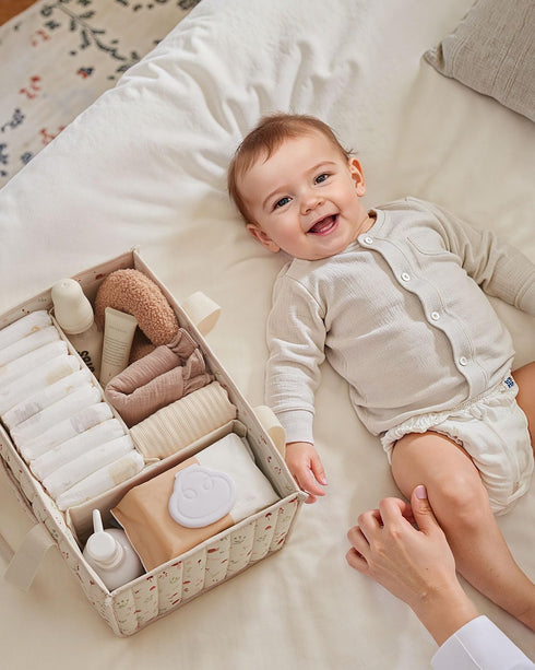 Blissful Diary Woodland Diaper Caddy Organizer, Stylish Nursery Storage Basket, Gift for Baby Shower, Newborn