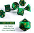 Cat's Eye Gemstone Dice Set - 7 Pcs Green Dice Set with Box for Dungeon and Dragon Dice Games.