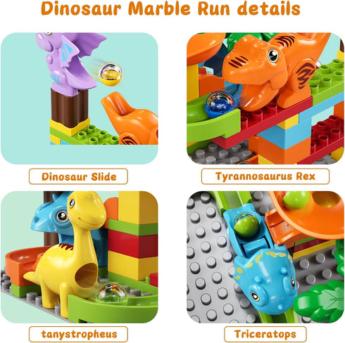 Kid Marble Run Building Blocks - Dinosaur Maze Puzzle Set, Compatible with Major Brands for Ages 3-8, 67PCS