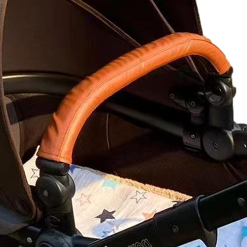 Baby Stroller Leather Armrest Handle Cover, Brown Compatible with Mima Xari Stroller, Protective Bumper Sleeve
