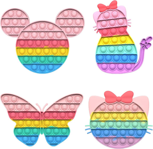 BlueMelon Online Store BlueMelon 4-Pack Pop It Fidget Toy Set Includes Butterfly, Mouse, Kitty Cat
