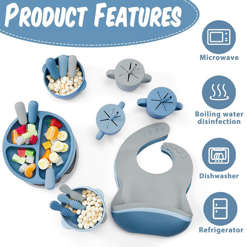 24 Pack Set Yinder Silicone Baby Feeding Baby LED Weaning Supplies Includes Suction Divided Plates Soft Bowl Spoons