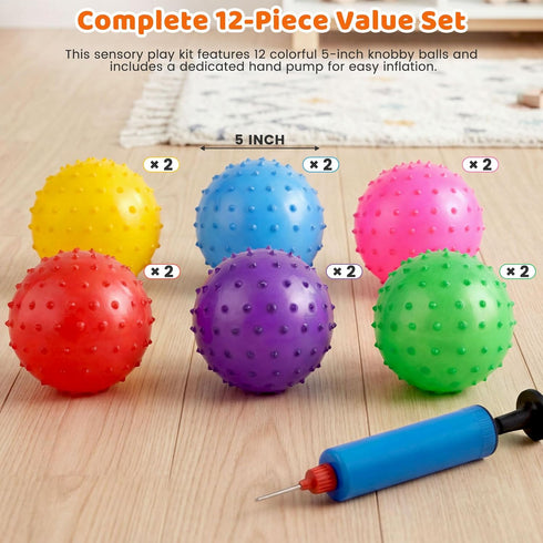 12 Pack 5" LOVEINUSA Bouncy Ball Knobby Massage Ball, Spiky Sensory Toy for Kids & Adults, Stress Relief Office Desk