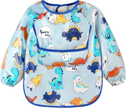 Accmor 4-Pack Waterproof Long Sleeve Bibs for Toddlers - Ideal for Mess-Free Feeding