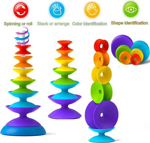 Rainbow Spinning Wheel Toy, Kids Stackable Spinning Toy for Babies and Toddlers, Interactive Learning Toys