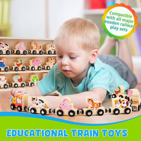 1 2 3 12 1st 2nd Montessori Wooden Train Toy for Years Old Toddlers | Magnetic Animals Train Kids Box, STEM Educational