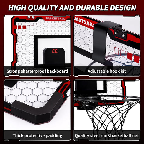 Mini Basketball Hoop Indoor Kids with Electronic Scoreboard Small Basketball Goal Hanging Door Dunk Proof