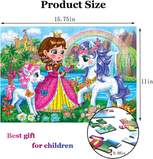 100 Piece Jigsaw Puzzle for Kids Ages 4-8 Year Old - Educational Princess & Unicorns Toddler Learning Toys