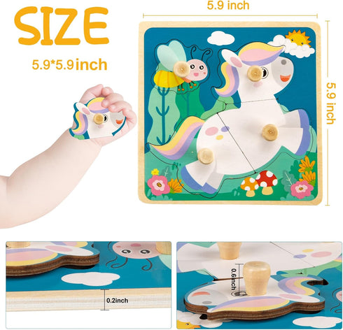 Wooden Toddler Puzzles, Funsland Peg Puzzles Gifts, Eco-Friendly Animal Patterns Jigsaw for 1-3 Years Old