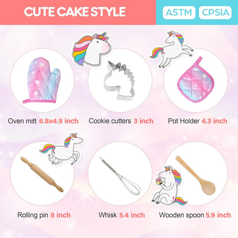 Sets, 11Pcs 3 4 5 6 7 8 Vanmor Unicorn Kids Cooking and Baking Kids Aprons for Girls, Kids Chef Hat and Pink Apron
