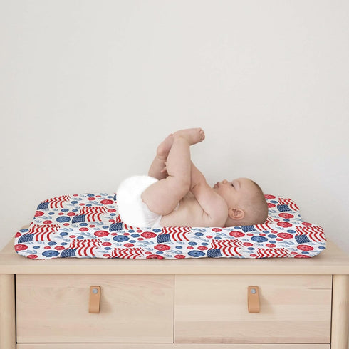 American Flag Blue Red Floral Diaper Changing Pad Covers, 32''x16'' Patriotic for Boy Girl, Soft Breathable Sheets