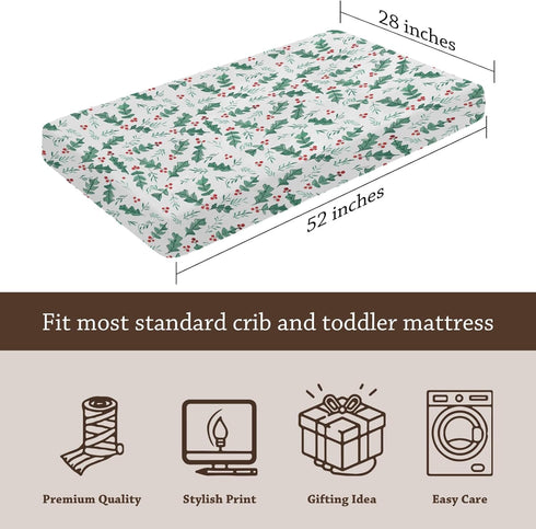 KuphiL10C Mattress-28x52 Watercolor Christmas Leaves Winter Holiday Pattern Baby Sheets for Crib, Unisex Christmas