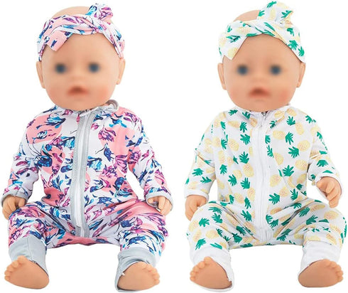 SOTOGO 5 Sets Doll Clothes Outfits - Jumpsuits with 5 Headbands for 14 to 17 Inch Baby Dolls