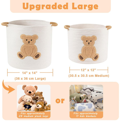 Large Blanket Baskets for Living Room, Teddy Bear Baskets Toy Storage Basket Woven Cotton Rope Basket for Kids, Toys
